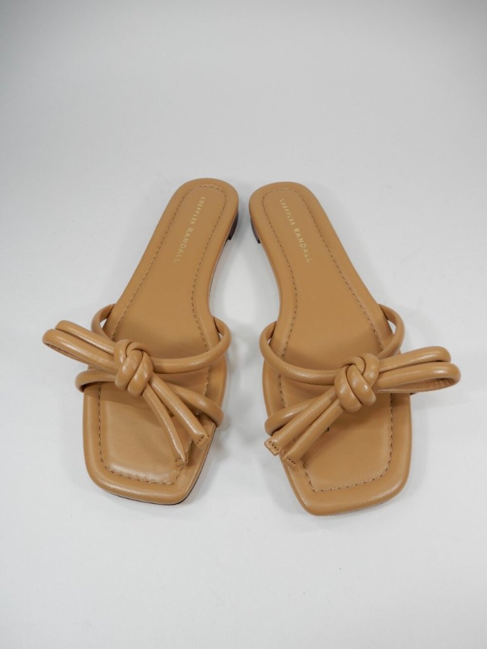 Loeffler Randall Hadley Bow Flat SANDALS Size 8 Tan Leather Square Toe NEW $250 - Picture 3 of 15